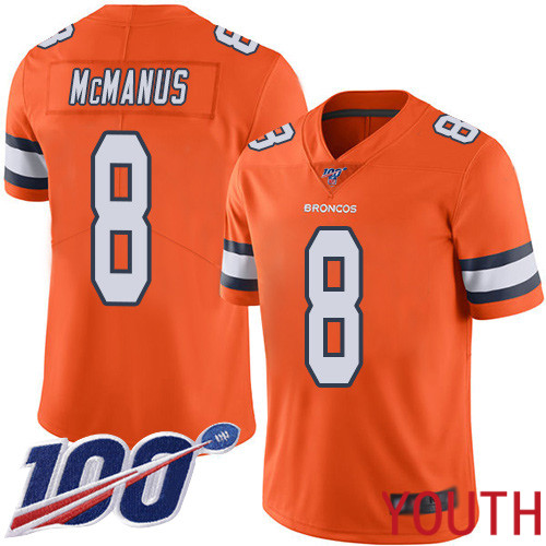 Youth Denver Broncos 8 Brandon McManus Limited Orange Rush Vapor Untouchable 100th Season Football NFL Jersey